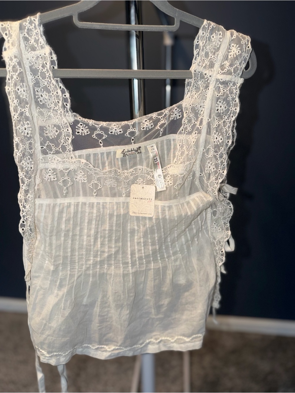 Intimately Free People Eyelet Lace Trim White Tank Top